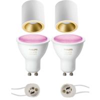 Pragmi Cliron Pro - Opbouw Rond - Mat Wit/goud - Verdiept - Ø90mm - Philips Hue - Opbouwspot Set Gu10 - White And Color - thumbnail