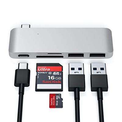 SATECHI Aluminium Type-C USB 3.0 3-in-1 Combo Hub Met USB-C Pass-Through - Voor M2/ M1 Macbook Pro/Air, M2/ M1 iPad Pro/Air, M2 Mac Mini, iMac M1 (Zilver)