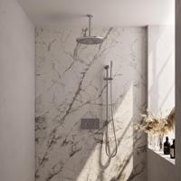 Chrome Edition thermostatische regendouche met drukknoppen SET 66 - 30 cm douchekop met plafondarm, staaf handdouche, doucheslang en geïntegreerde glijstang chroom - thumbnail