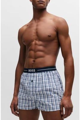 Hugo Boss Boxers wijd 2-pack effen-ruit blauw
