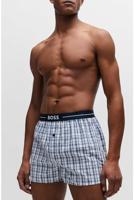 Hugo Boss Boxers wijd 2-pack effen-ruit blauw - thumbnail