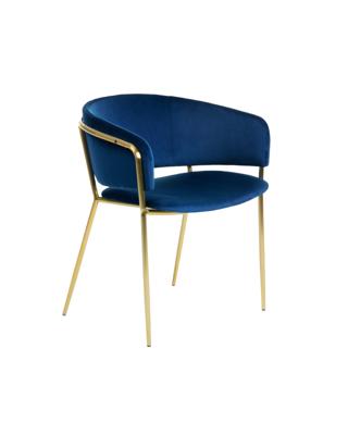 Kave Home Runnie eetkamerstoel Blauw poot goud Kave Home Runnie eetkamerstoel Blauw poot goud