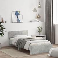Bedframe met hoofdeinde bewerkt hout betongrijs 100x200 cm - thumbnail