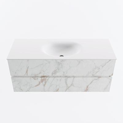 MONDIAZ VICA 120cm badmeubel onderkast Carrara 2 lades. Wastafel MOON midden zonder kraangat, kleur Talc.