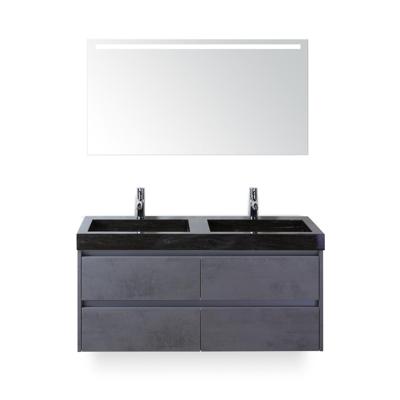 Dante Badmeubelset 120 cm - Beton Antrac - Wastafel Hardsteen Wit Lucca Dubbel - met Sence Spiegel