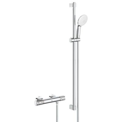 GROHE Grohtherm 1000 Performance Doucheset - thermostatische douchekraan - met rozetten - met glijstangset - 90cm - ronde handdouche - 2 straalsoorten - gladde doucheslang - chroom 34835001