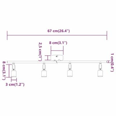 VidaXL Plafondspot met schijnwerpers nikkel 70 x 9 x 12,5 cm staal