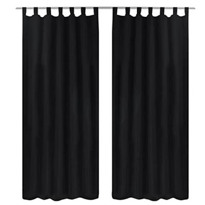 VidaXL Micro-satijnen gordijnen met ringen 140 x 245 cm 2 stuks (zwart) VidaXL Micro-satijnen gordijnen met ringen 140 x 245 cm 2 stuks (zwart)