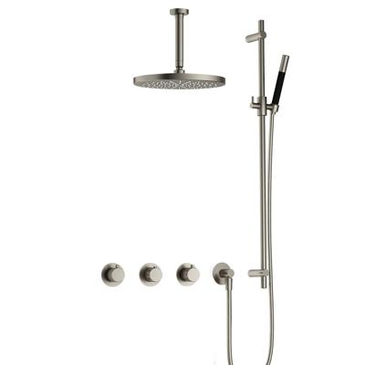 Hotbath Cobber X - CX7067 - Inbouw Regendoucheset - Geborsteld Nikkel - 2 Stopkranen - Thermostatisch - Plafondbuis 15 cm - Hoofddouche 300 mm - Staafhanddouche - Glijstang 900 mm - met M106 - Waterbesparend