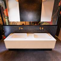 Badkamermeubelset Mondiaz Erin 150 cm met 1 Lade met RIDGE Wastafel Dubbel Talc Zonder Kraangaten Greeploos Mat Rosee - thumbnail