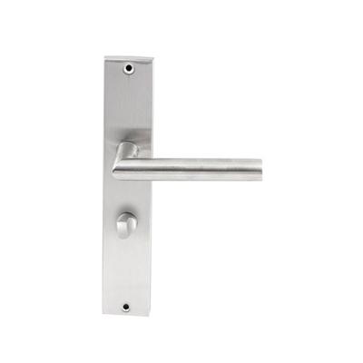 Hardbrass Deurkruk Toledo op rechthoekig langschild WC63/8mm - RVS Hardbrass Deurkruk Toledo op rechthoekig langschild WC63/8mm - RVS