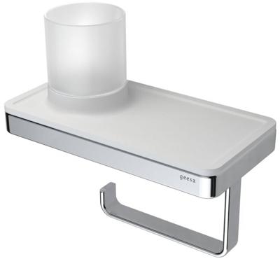 Geesa Frame toiletrolhouder met wit planchet 21x10,8x18cm chroom Geesa Frame toiletrolhouder met wit planchet 21x10,8x18cm chroom