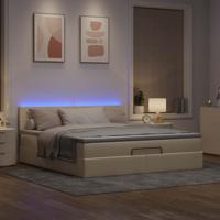 Ottoman bed met matras en LED's 120x200cm stof crèmekleurig - thumbnail