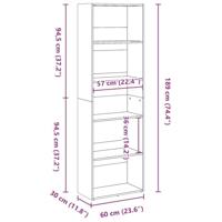 Boekenkast 60x30x189 cm bewerkt hout gerookt eikenkleurig - thumbnail