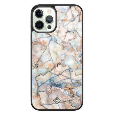 iPhone 12 Pro glazen hardcase - Marmer bruin blauw iPhone 12 Pro glazen hardcase - Marmer bruin blauw