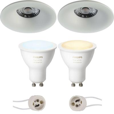 Pragmi Nora Pro - Inbouw Rond - Mat Wit - Ø82mm - Philips Hue - Led Spot Set Gu10 - White Ambiance - Bluetooth Pragmi Nora Pro - Inbouw Rond - Mat Wit - Ø82mm - Philips Hue - Led Spot Set Gu10 - White Ambiance - Bluetooth