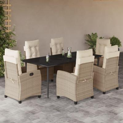 7-delige Tuinset met kussens poly rattan beige