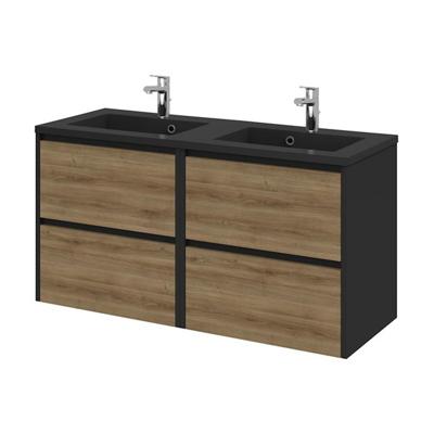 Tiger Reverse Meubelset 120 cm met 4 lades Chalet eik - Mat zwart incl Quadro wastafel dubbel Mat zwart - 800326