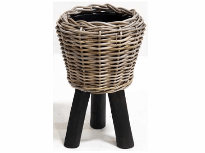 Rotan Drypot plantenmand zwart op poten 27x42cm