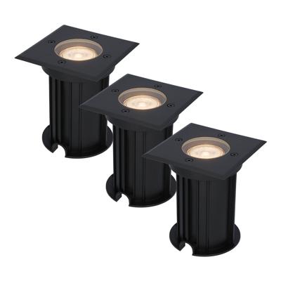 Set van 3 Ramsay LED Grondspots vierkant - Dimbaar - GU10 - 2700K warm wit - 4 Watt 345 lumen - Tuinspot - Zwart - IP67 waterdicht - Overrijdbaar voor de Oprit, Tuin en Terras
