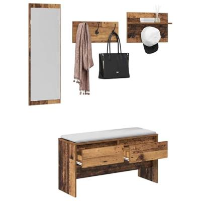Halmeubelset met lade met plank 4 pcs Oudhout Bewerkt hout
