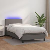 Boxspring met matras en LED kunstleer grijs 100x200 cm - thumbnail