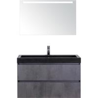 Maxx XL Badmeubelset 100 cm - Beton Antraciet - Wastafel Lucca 1 Kraangat met LED Spiegel - thumbnail