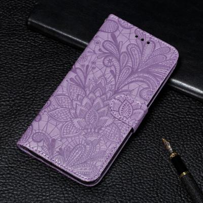 Voor Galaxy A10S Lace bloem reliëf patroon horizontale Flip lederen draagtas met houder & kaartsleuven & portemonnee & foto frame & Lanyard (paars)