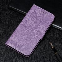 Voor Galaxy A10S Lace bloem reliëf patroon horizontale Flip lederen draagtas met houder & kaartsleuven & portemonnee & foto frame & Lanyard (paars) - thumbnail