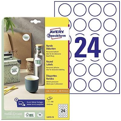 Etiket avery l3415-10 rond 40mm wit 240st