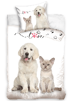 Dekbedovertrek hond met kat 140 x 200 cm - thumbnail
