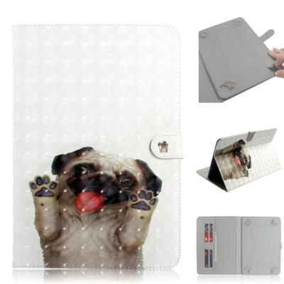 3D gekleurde tekening universele horizontale Flip lederen draagtas met houder & kaartsleuf & portemonnee voor 7 inch Tablet PC (PUG)