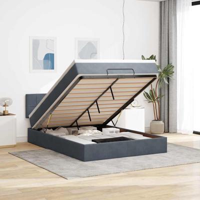 Ottoman bed met matras en LED's 140x190cm fluweel donkergrijs