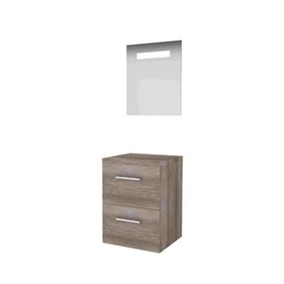 Basic-Line Economic 46 Badkamermeubelset - 50 x 46 cm - Met Grepen - 2 Lades - Wastafelblad - Spiegel met LED Verlichting - Scotch Oak
