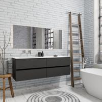 Zaro Valencia Solid Surface badmeubel 150cm mat antraciet zonder kraangat spoelbak links 4 lades - thumbnail