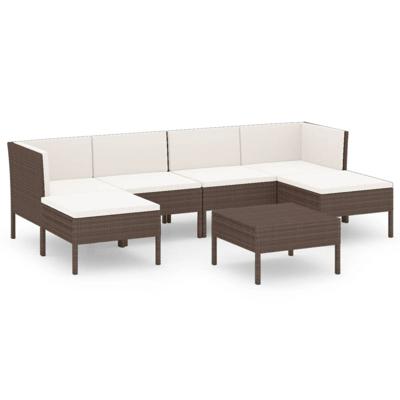 7-delige Loungeset met kussens poly rattan bruin
