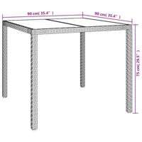 Tuintafel 90x90x75 cm gehard glas en poly rattan grijs - thumbnail