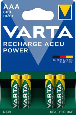 Varta Longlife Accu AAA-batterij, 800 mAh, oplaadbaar, nikkel-metaalhydride (NiMH), blauw, groen, AAA