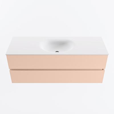 MONDIAZ VICA 130cm badmeubel onderkast Rosee 2 lades. Wastafel MOON midden zonder kraangat, kleur Talc.