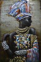 Schilderij - Metaalschilderij - Afrikaanse Vrouw, 3D, 80x120cm - thumbnail