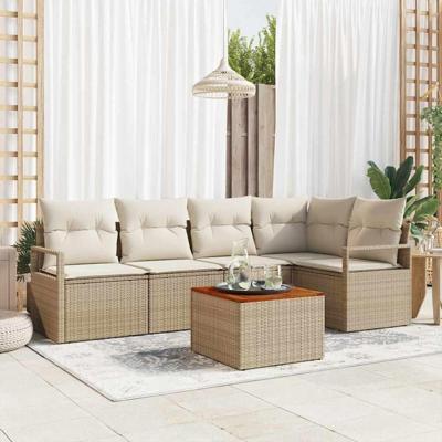 Tuinbankenset met opslag 6 pcs Beige en Crème poly rattan