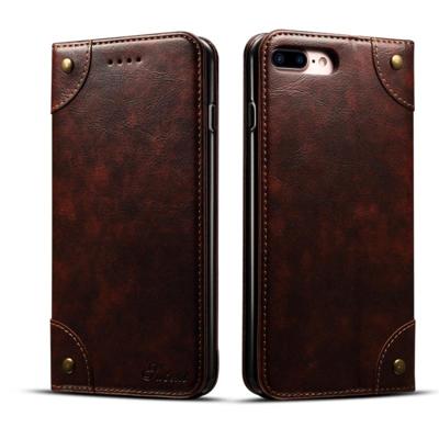 Voor iPhone 8 plus/7 plus barokke eenvoudige horizontale Flip lederen draagtas met houder & kaartsleuven & portemonnee (donker bruin)