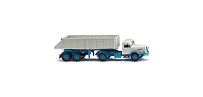 Wiking 067711 H0 Vrachtwagen Henschel Achterkiepopleggercombinatie, lichtblauw/papyruswit