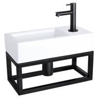 Differnz Ravo fonteinset keramiek kraan recht mat zwart 38.5 x 18.5 x 9 cm met handdoekrek - thumbnail