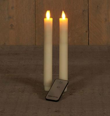 Anna&apos;s Collection LED dinerkaars flame effect rustiek 23 cm ivoor 2 stuks - thumbnail