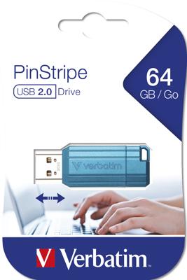 Verbatim USB DRIVE 2.0 PINSTRIPE USB-stick 64 GB Blauw 49961 USB-A 2.0
