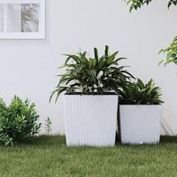 VidaXL Plantenbak met uitneembare bak rattan-look 37/64 l pp wit - thumbnail