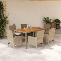 7-delige Tuinset met kussens poly rattan en acaciahout beige - thumbnail