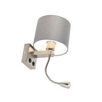 QAZQA Moderne wandlamp staal met grijze kap - Brescia - thumbnail