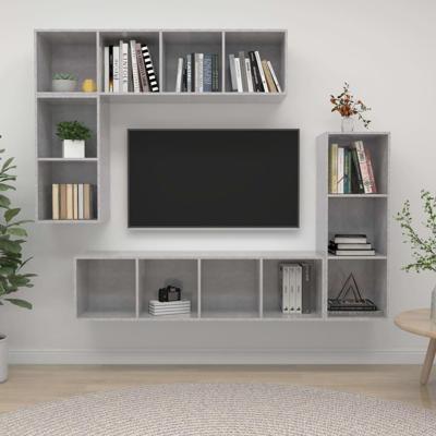 4-delige Tv-meubelset bewerkt hout betongrijs